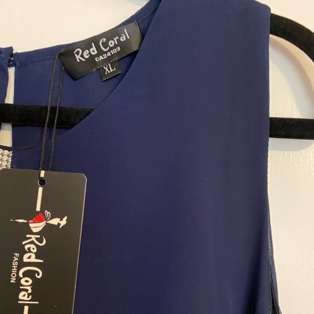 Red Coral Navy Blue Dress